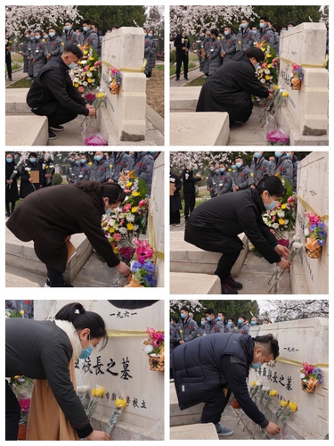 教师和学生向郝校长墓碑敬献花篮鲜花2